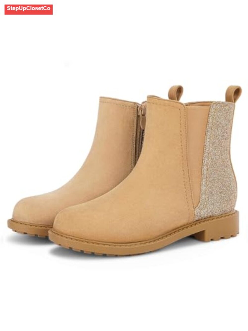 Girls Glitter Ankle Boots Side Zipper Chelsea Dress Booties